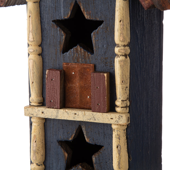 12.6"H Hanging Patriotic Two-Tiered Distressed Wooden/Iron Garden Birdhouse