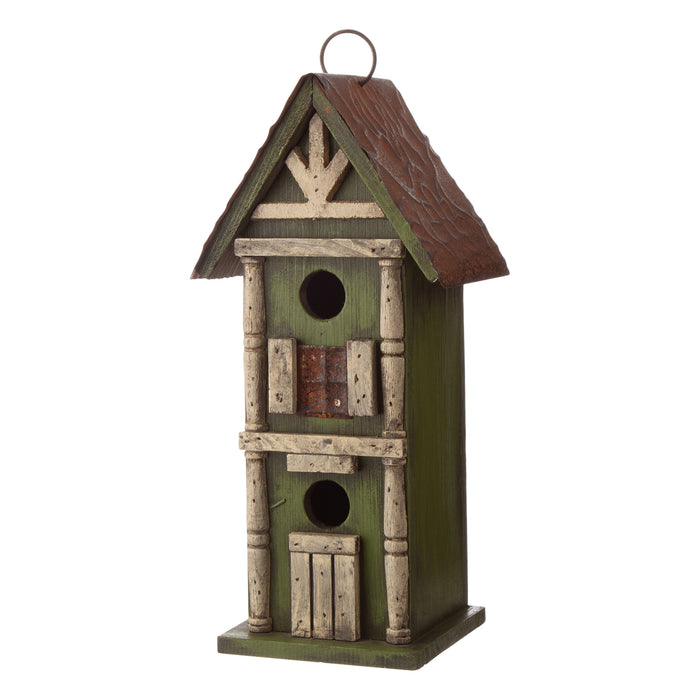 12.8"H Tall Two-Tier Hand Painted Wood Birdhouse