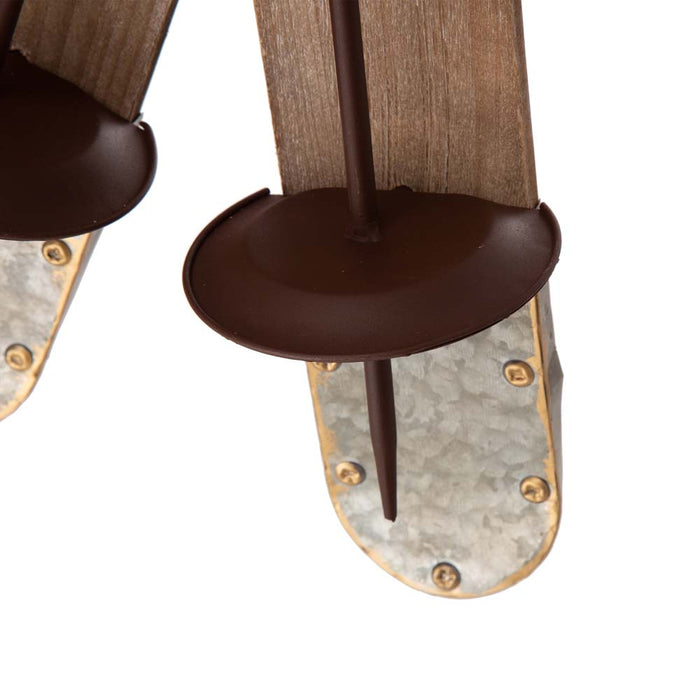 35"H Christmas Wooden/Galvanized Ski Décor