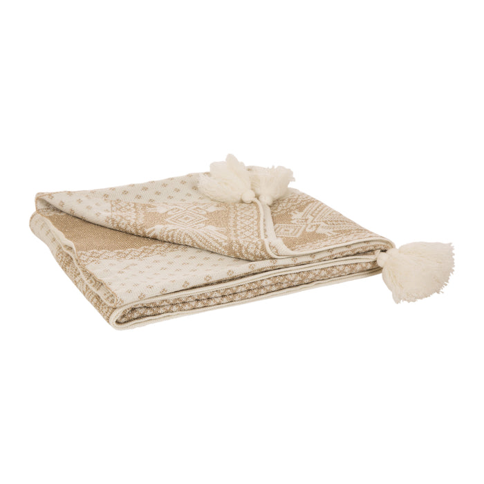 50"L*60"W Knitted Acrylic Beige Throw Blanket w/Tassels