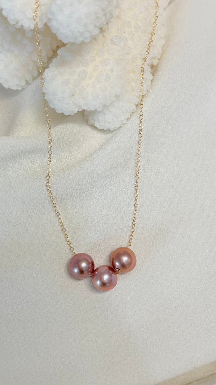 Triple pearl necklace - Pink Edison