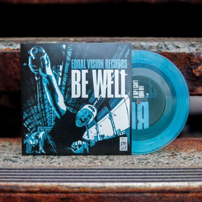 a photo of the vinyl and jacket propped on a concrete step.