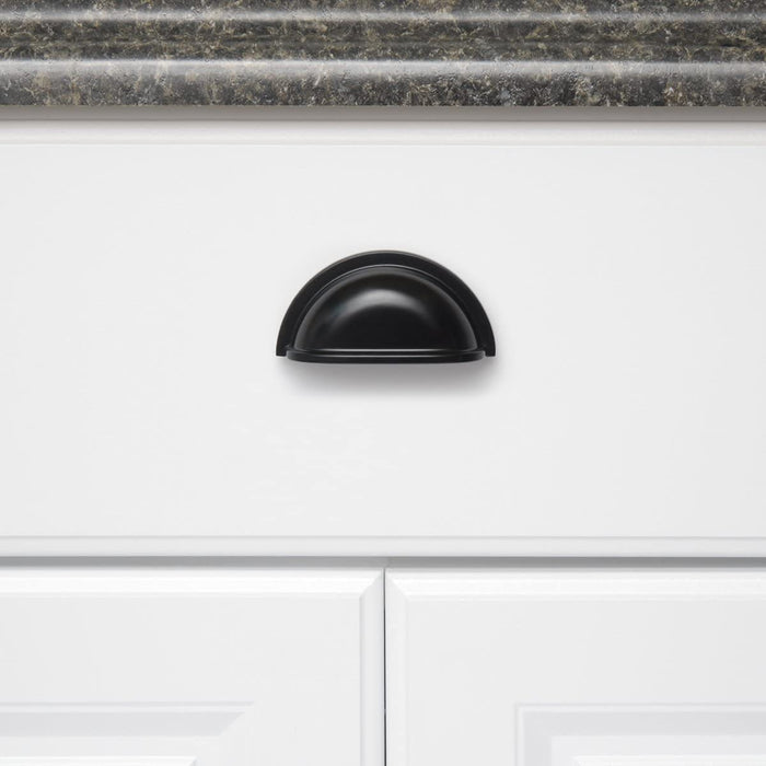 AmazonBasics Traditional Bin Cup Drawer Pull 3.69in Length 3in Hole Center Flat Black 10Pack