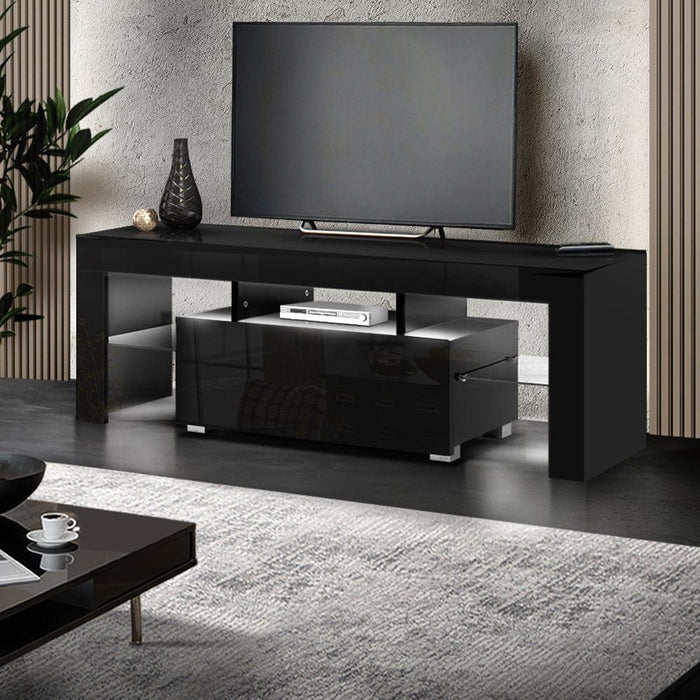 Artiss Entertainment Unit TV Cabinet LED 130cm Black Elo -Home Living Store - -