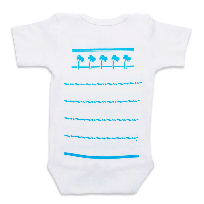 front of blue onesie