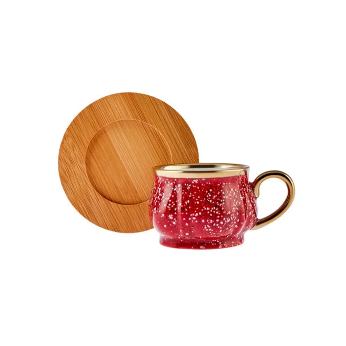 Coffret de tasses à café pour 6 personnes avec plateau en bambou Karaca, 90 ml, rouge