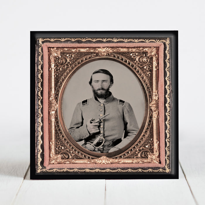 Confederate Soldier 1st Lt. Job Dillingham Barnard, 25th North Carolina Infantry holding Pistol - Civil War Era