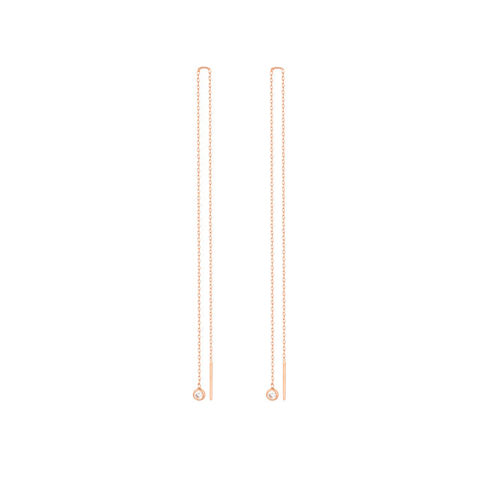 Hanging Diamond Earring Long Chain in 18k Rose Gold