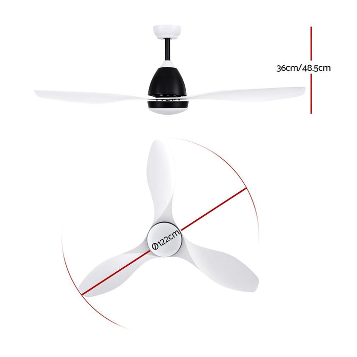 Devanti Ceiling Fan Light Remote Control Ceiling Fans White 48'' 3 Blades -Home Living Store - -