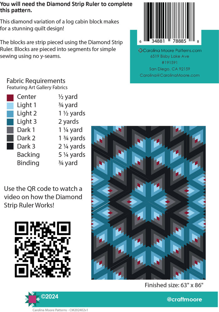 Diamond Medallion Quilt Pattern - Printed