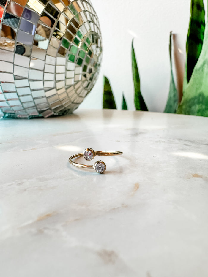 Double Diamond Adjustable Gold Ring