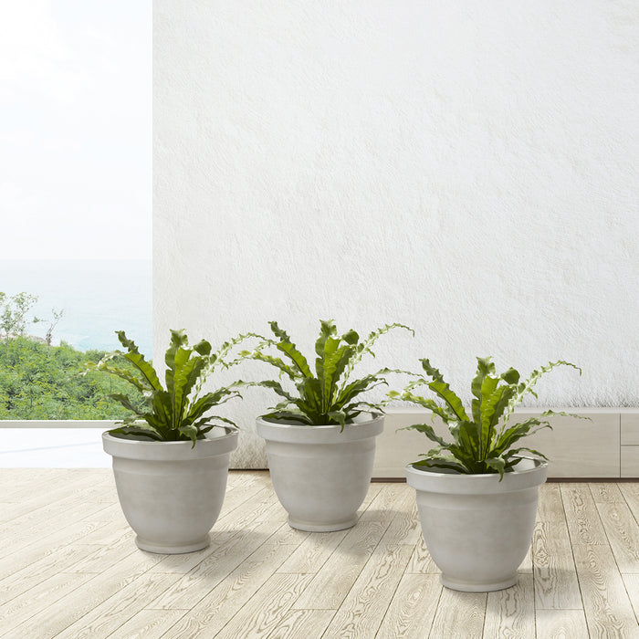 Eco-friendly Large Faux Ceramic Round Polyresin Pot Planters, Set of 3