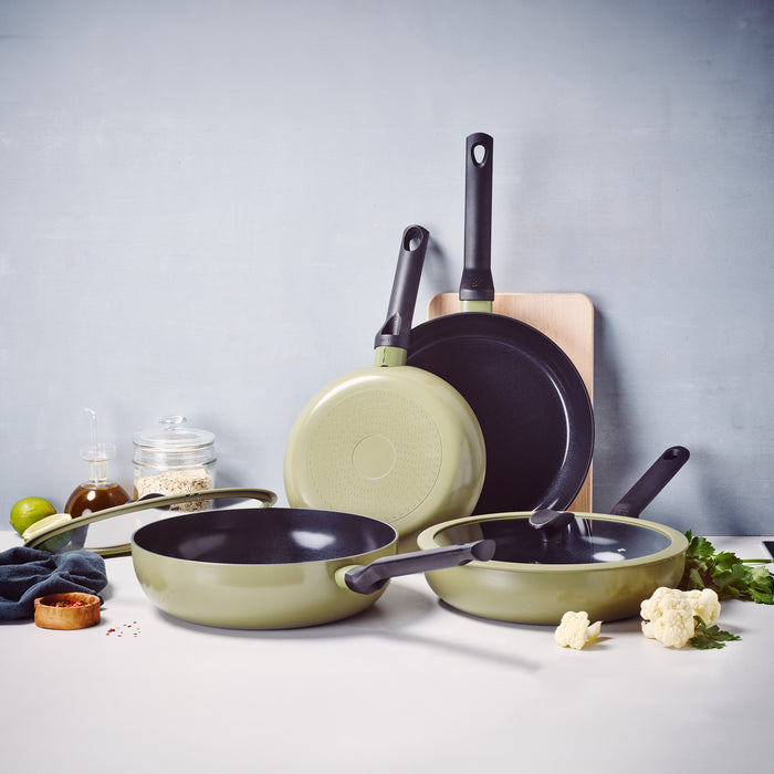 Enjoy 3-delig pannenset Olive Green met wok