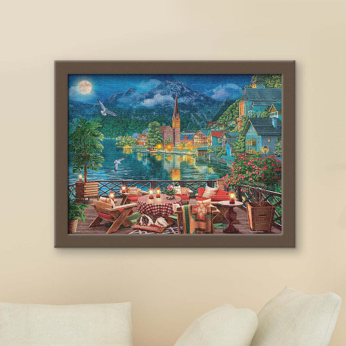 Gazing out over Hallstatt at night — a lakeside village glowing with lights like scattered stars.
