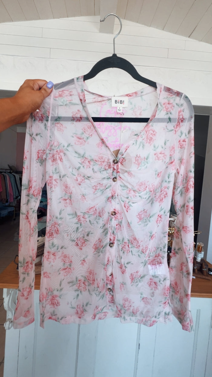 Floral Button Up Mesh Cardigan