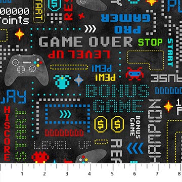 Gaming Zone Gamer Quotes Black Fabric, Northcott