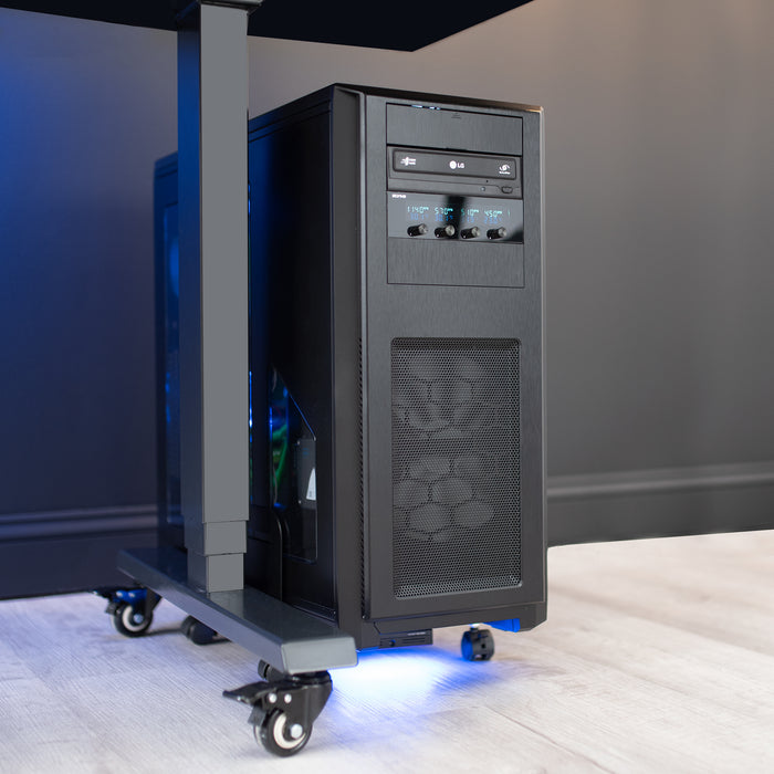 Large Computer Tower Desktop ATX-Case, CPU Steel Rolling Stand, 7.8 to 14 inch Wide Adjustable Mobile Cart Holder with Locking Caster Wheels, Gaming PC Holder