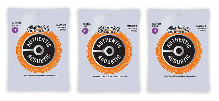 Martin MA535FX Flexible Core Acoustic Guitar Strings Custom Lite Phosphor Bronze (3-Pack)