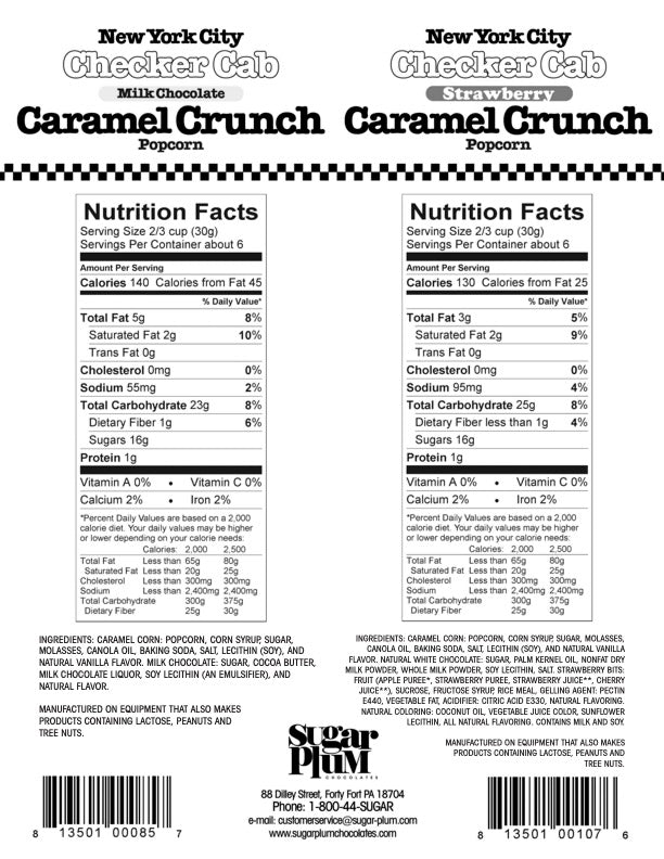 New York City Checker Cab Milk Chocolate Caramel Crunch Nutritional Facts