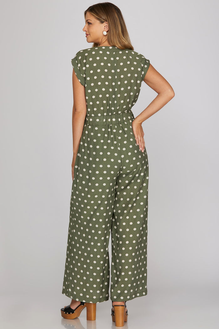 Olive Polka Dot Jumpsuit