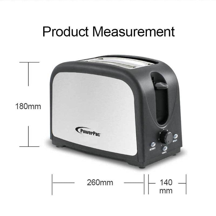 2 slice Bread Toaster Pop-Up with Defrost and Re-heat (PPT03) - PowerPacSG