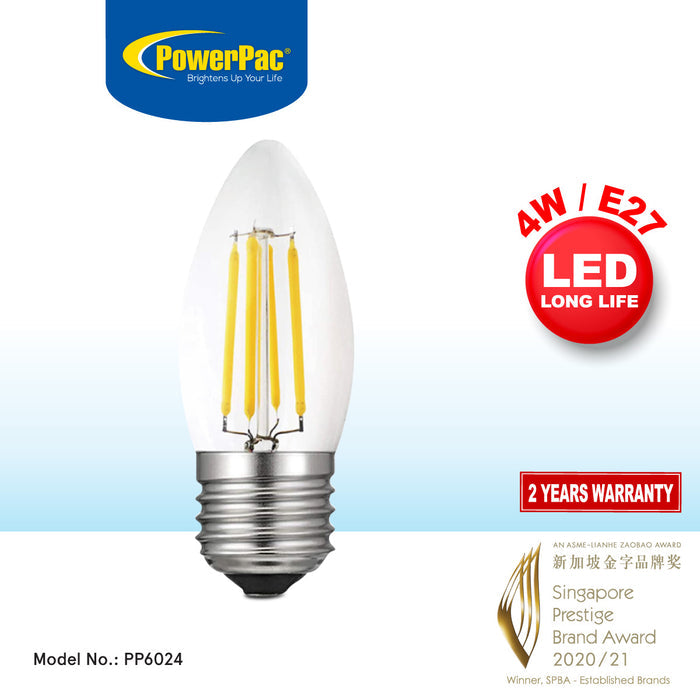 PowerPac LED Bulb, Candle Bulb LED Light 4W E27 Warm White (PP6024)