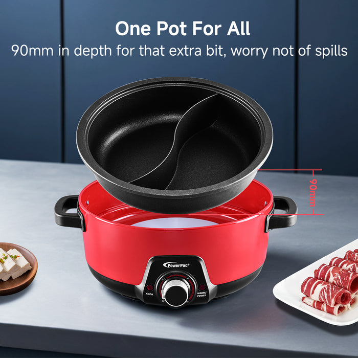 PowerPac Steamboat & Multi Cooker, Hot Pot 5L with Yuanyang Pot (PPMC633)
