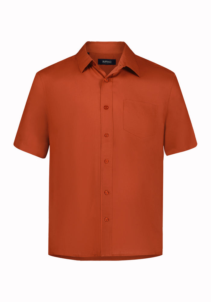 Buffalo Men Shirts Red Woven Woven Short Sleeve Classic Collar Short-Sleeve