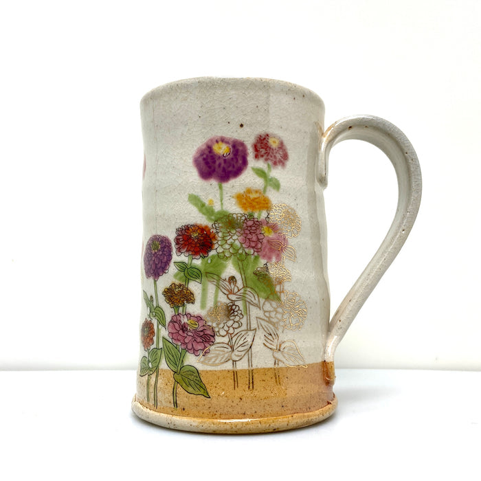 Tall zinnia mug with shino glaze