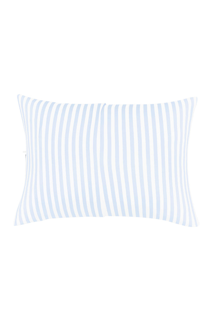 The envelope closure on the back of the Toddler Pillowcase in Small Mist Stripe