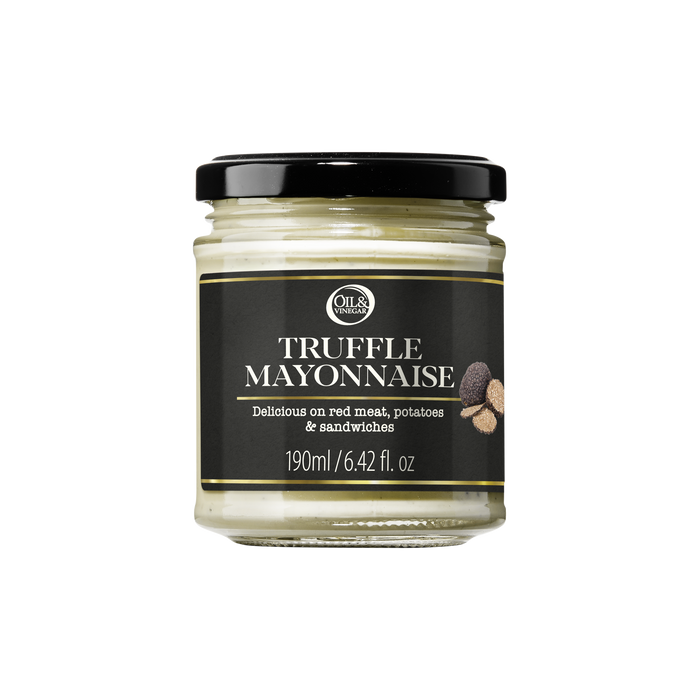 Jar of truffle mayonnaise with a black label