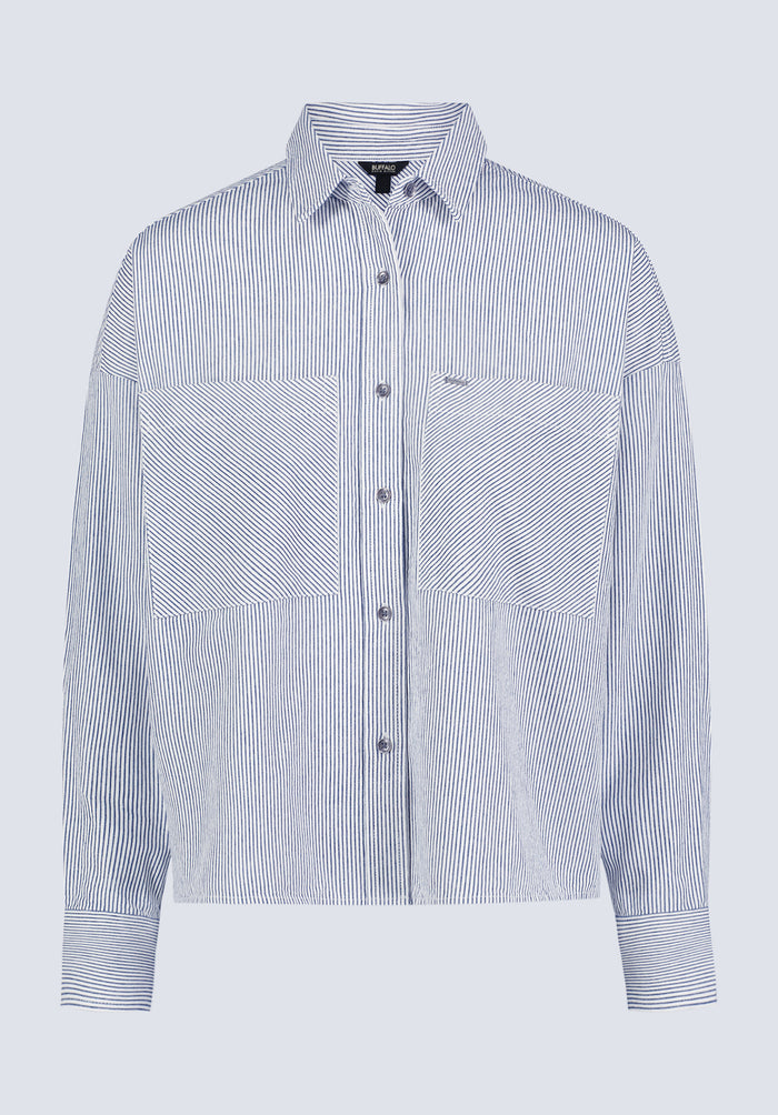 Buffalo Women Shirts Navy Woven Woven Long Sleeve Relaxed Fit Button-Up