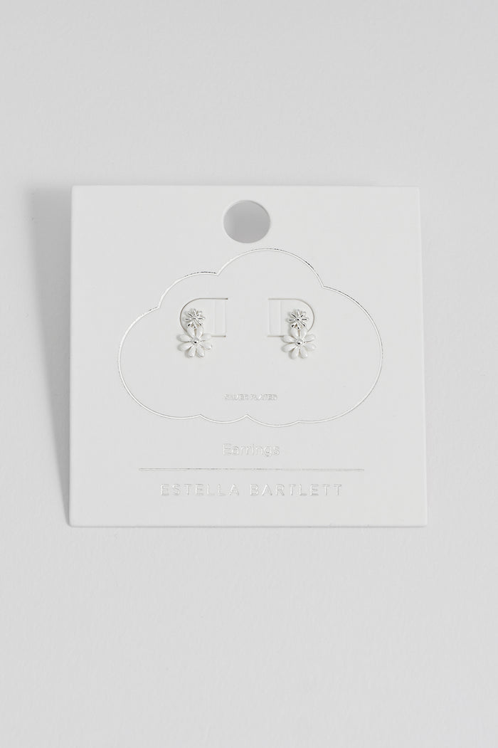 White Enamel Double Flower Studs
