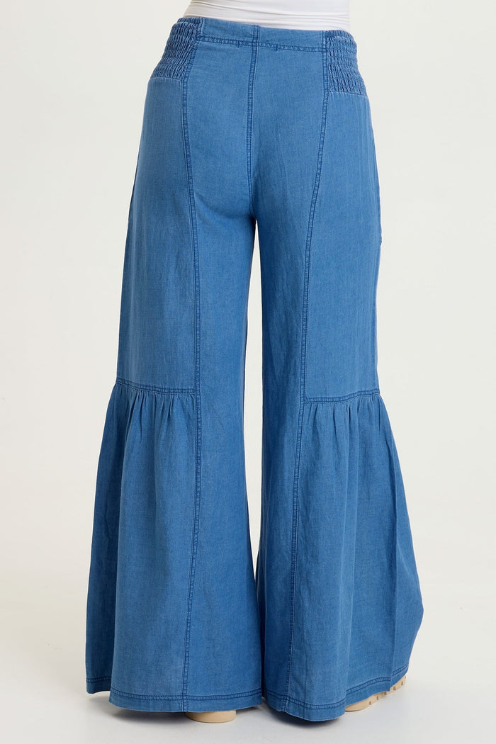 XCVI Zain Indigo Twill Tiered Wide Leg
