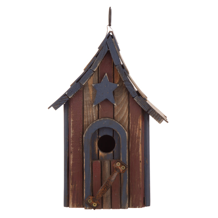 10.04"H USA Patriotic Hand Painted Wood Birdhouse