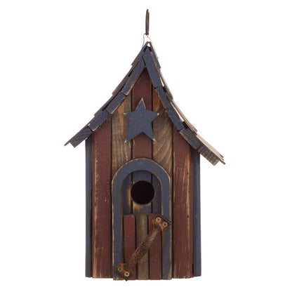 10.04"H USA Patriotic Hand Painted Wood Birdhouse