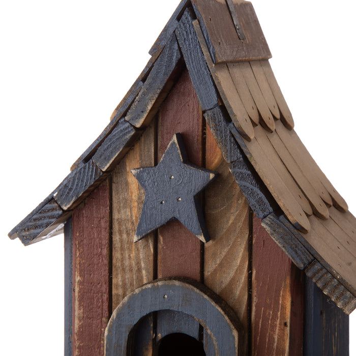 10.04"H USA Patriotic Hand Painted Wood Birdhouse