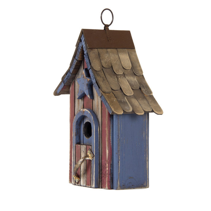 10.04"H USA Patriotic Hand Painted Wood Birdhouse