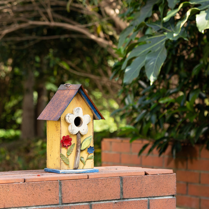 10.24"H Wooden Distressed Flower Garden Birdhouse