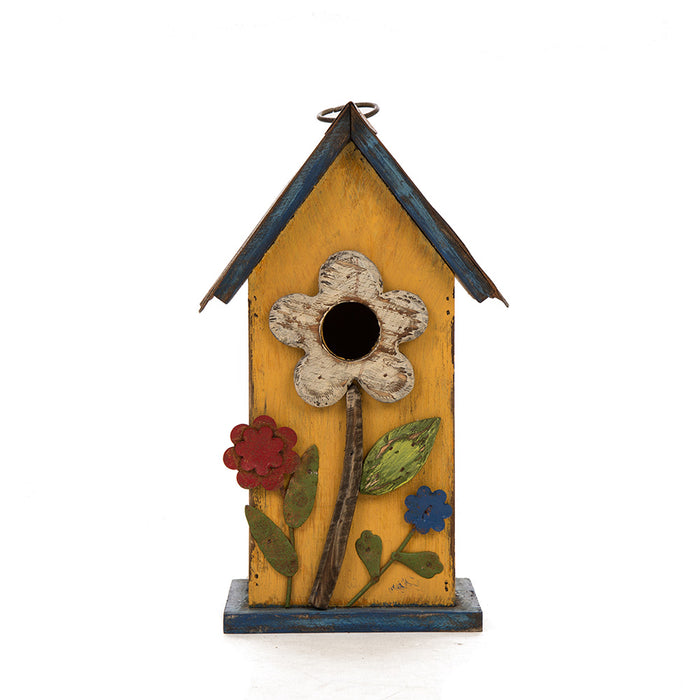 10.24"H Wooden Distressed Flower Garden Birdhouse