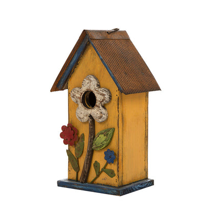 10.24"H Wooden Distressed Flower Garden Birdhouse