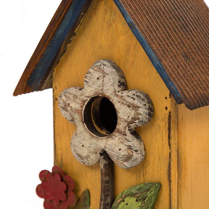 10.24"H Wooden Distressed Flower Garden Birdhouse