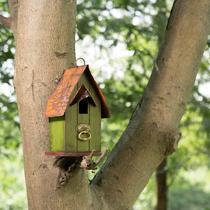 10"H Rustic Garden Distressed Wooden Decorative Birdhouse