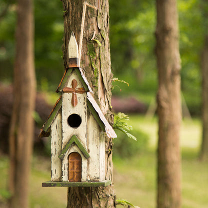 11.81"H Tall Church Hand Painted Wood Birdhouse
