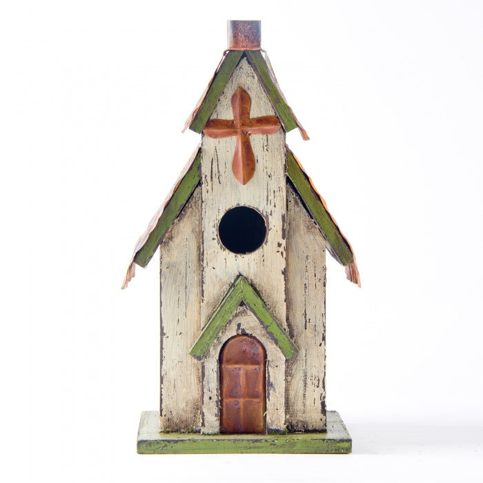 11.81"H Tall Church Hand Painted Wood Birdhouse