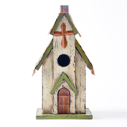 11.81"H Tall Church Hand Painted Wood Birdhouse
