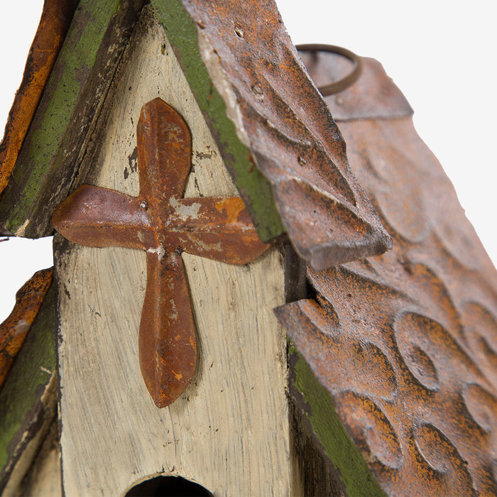 11.81"H Tall Church Hand Painted Wood Birdhouse