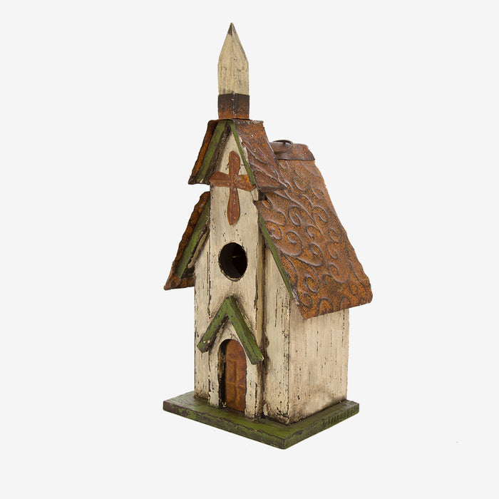 11.81"H Tall Church Hand Painted Wood Birdhouse