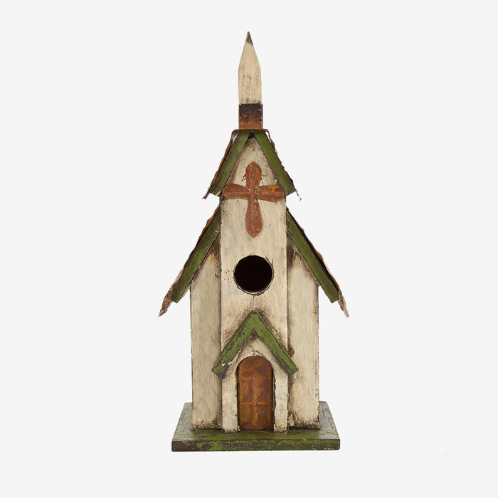 11.81"H Tall Church Hand Painted Wood Birdhouse
