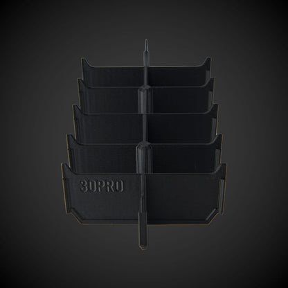 Black 12-Way Low Double Bin Divider with multiple compartments and '3DPRO' branding on a dark background